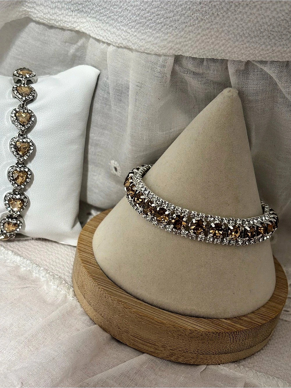Rhinestone Heart Jewelry Set in Champagne Brown